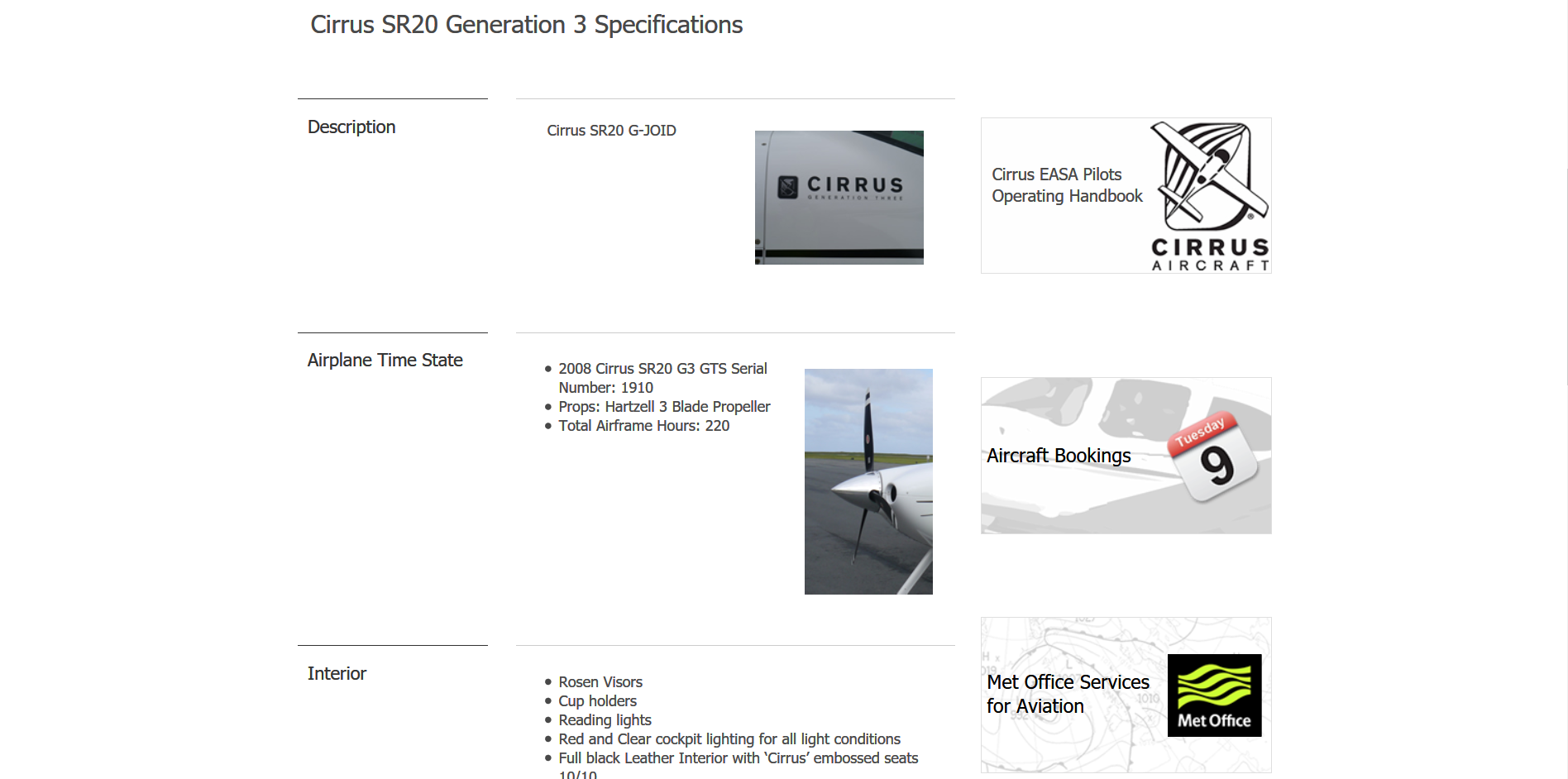 Sample of the design work on the Flat Six Aviation website